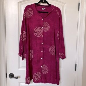 SIS Rayon Button down Tunic Blouse Womens plus Sz 3X Magenta Boho Lagenlook